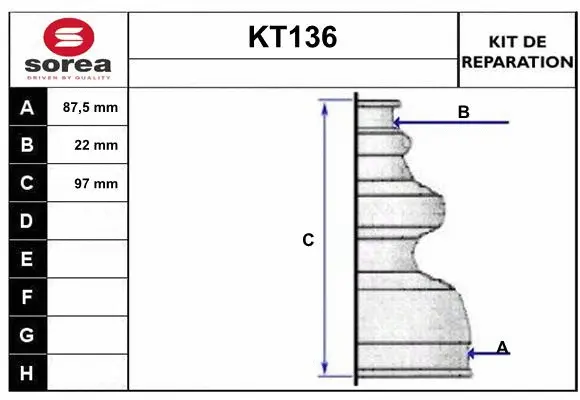 Bellow Kit, drive shaft (KT136)