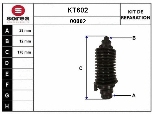 Bellow Kit, drive shaft (KT602)