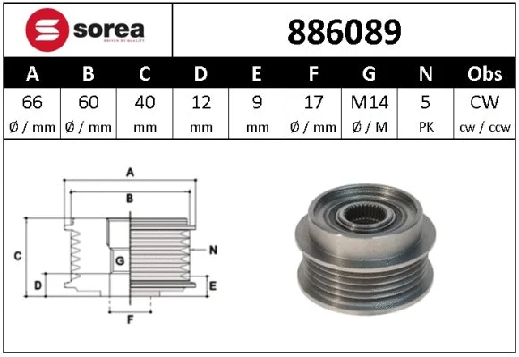 Alternator Freewheel Clutch (886089)