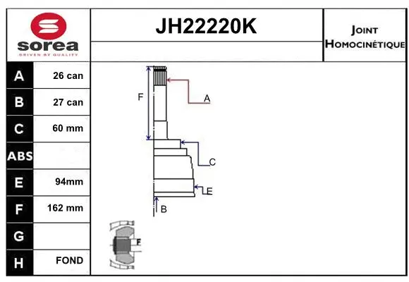 Joint Kit, drive shaft (JH22220K)