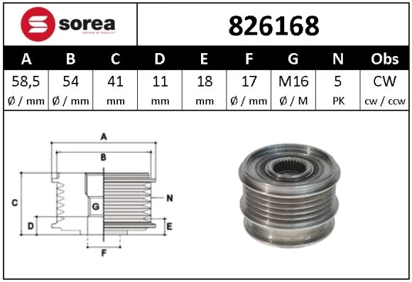 Alternator Freewheel Clutch (826168)