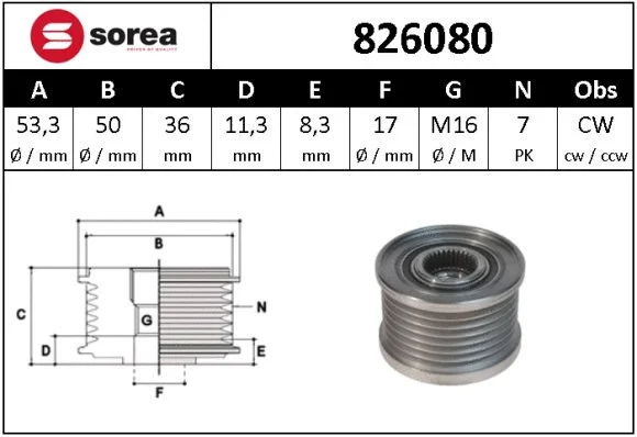 Alternator Freewheel Clutch (826080)