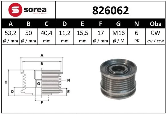 Alternator Freewheel Clutch (826062)