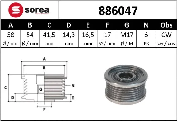 Alternator Freewheel Clutch (886047)