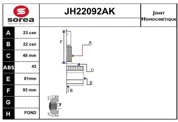 Joint Kit, drive shaft (JH22092AK)