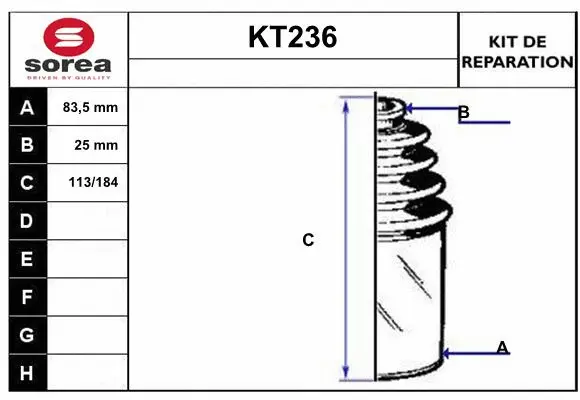 Bellow Kit, drive shaft (KT236)