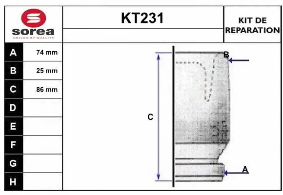 Bellow Kit, drive shaft (KT231)