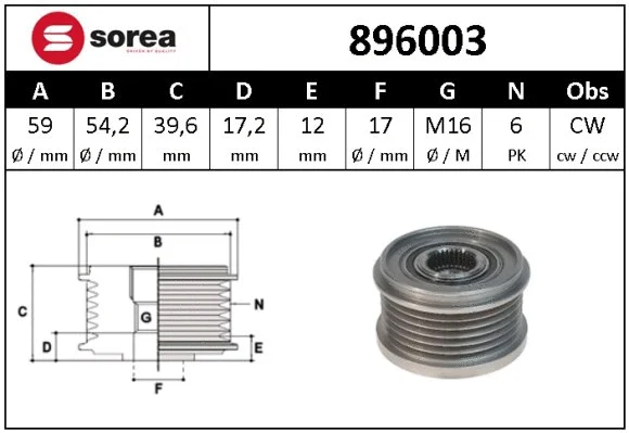 Alternator Freewheel Clutch (896003)