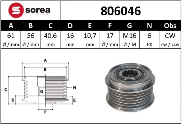 Alternator Freewheel Clutch (806046)