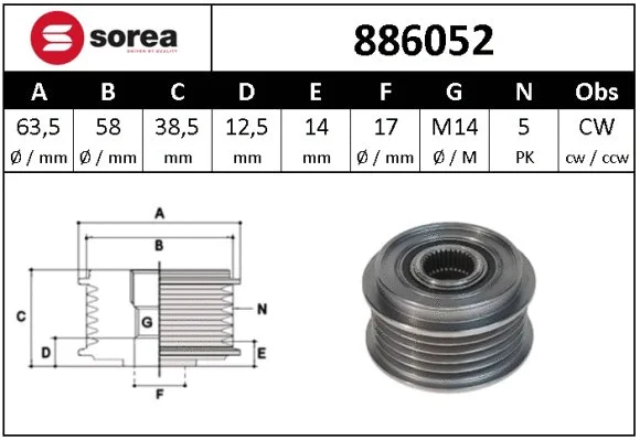 Alternator Freewheel Clutch (886052)