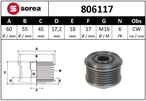 Alternator Freewheel Clutch (806117)