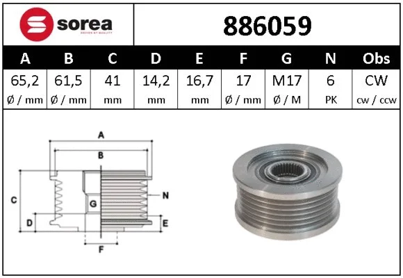 Alternator Freewheel Clutch (886059)