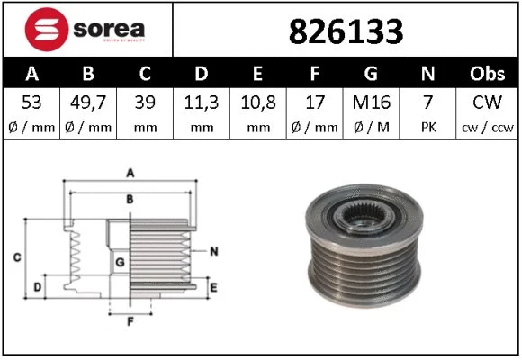 Alternator Freewheel Clutch (826133)