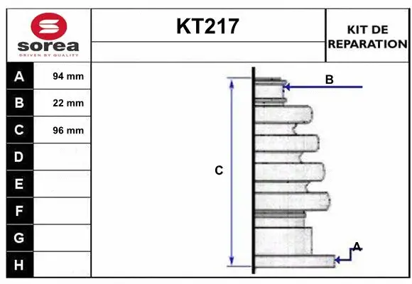 Bellow Kit, drive shaft (KT217)