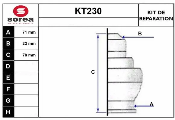 Bellow Kit, drive shaft (KT230)