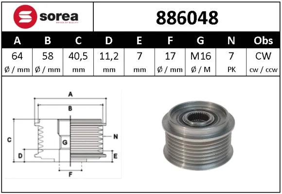 Alternator Freewheel Clutch (886048)