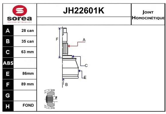 Joint Kit, drive shaft (JH22601K)