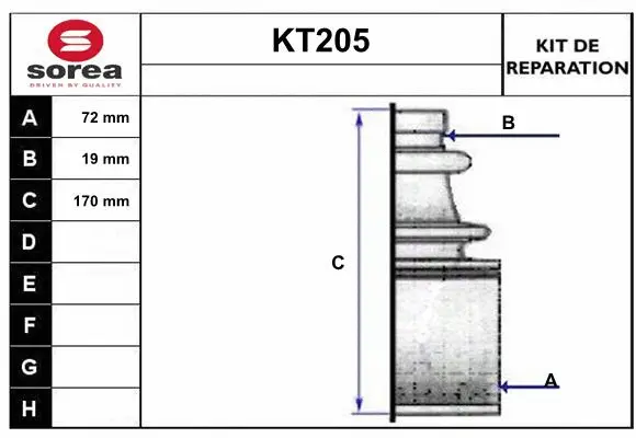 Bellow Kit, drive shaft (KT205)