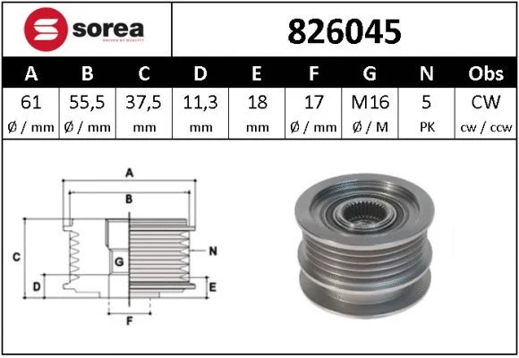 Alternator Freewheel Clutch (826045)