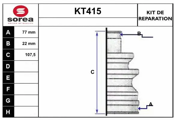Bellow Kit, drive shaft (KT415)