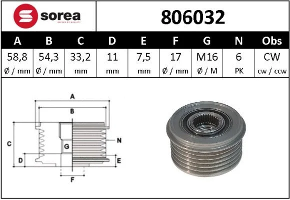 Alternator Freewheel Clutch (806032)