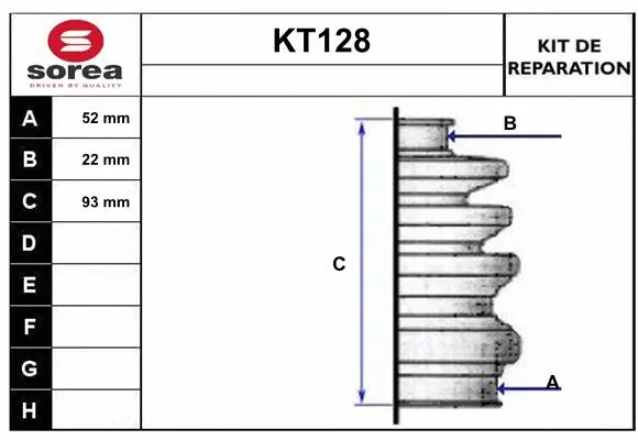 Bellow Kit, drive shaft (KT128)