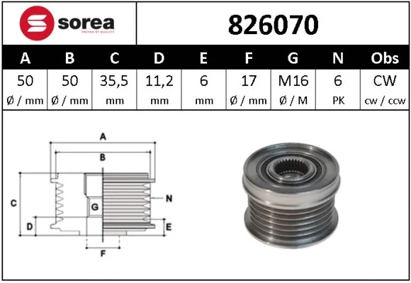 Alternator Freewheel Clutch (826070)