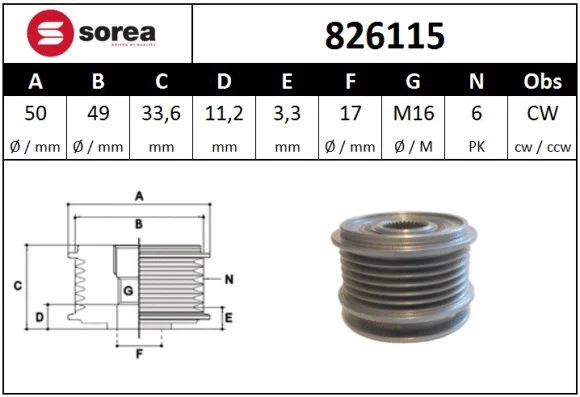 Alternator Freewheel Clutch (826115)
