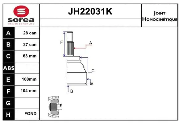 Joint Kit, drive shaft (JH22031K)
