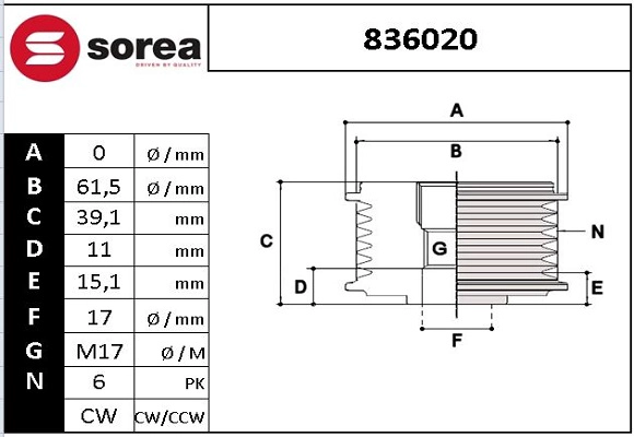 Alternator Freewheel Clutch (836020)