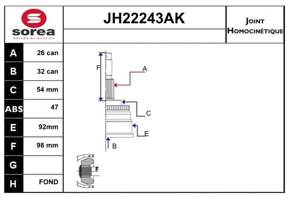 Joint Kit, drive shaft (JH22243AK)