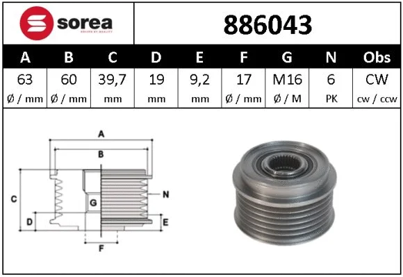Alternator Freewheel Clutch (886043)