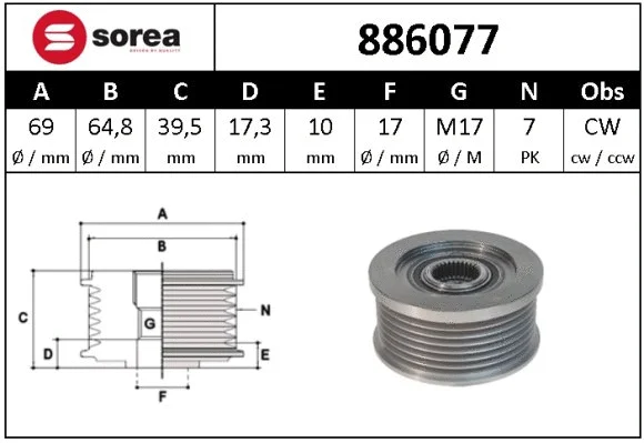 Alternator Freewheel Clutch (886077)