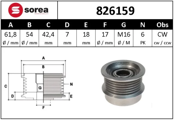Alternator Freewheel Clutch (826159)