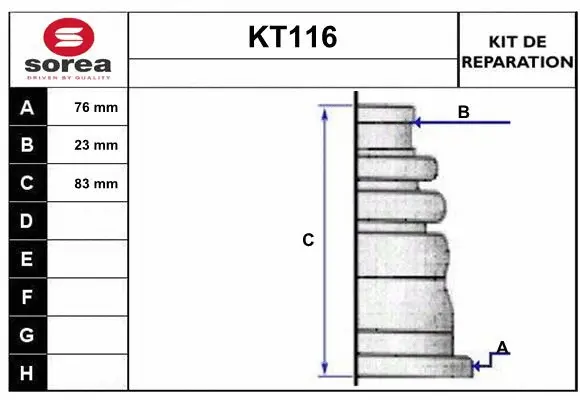 Bellow Kit, drive shaft (KT116)