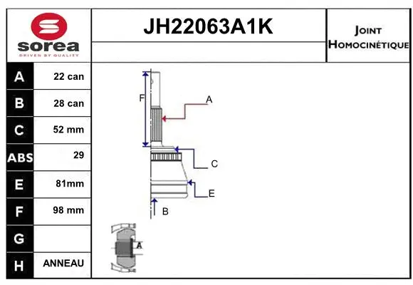 Joint Kit, drive shaft (JH22063A1K)