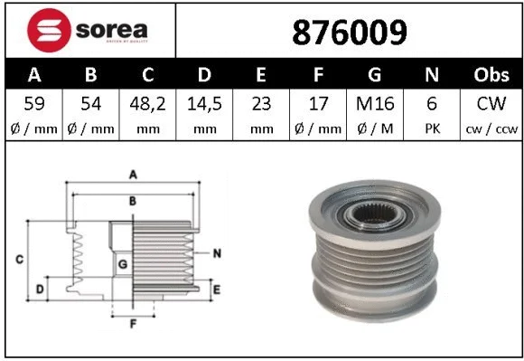 Alternator Freewheel Clutch (876009)