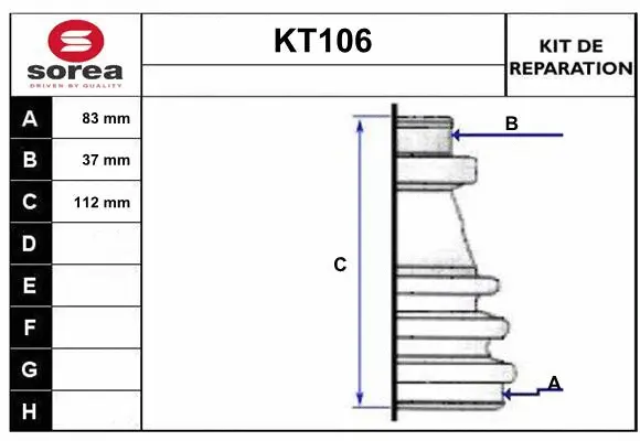 Bellow Kit, drive shaft (KT106)