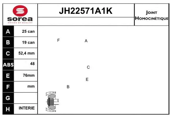 Joint Kit, drive shaft (JH22571A1K)
