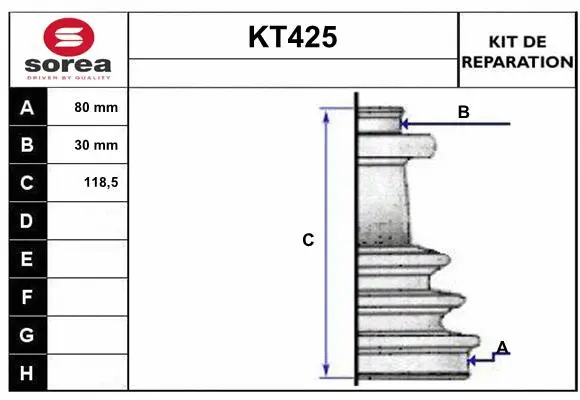 Bellow Kit, drive shaft (KT425)