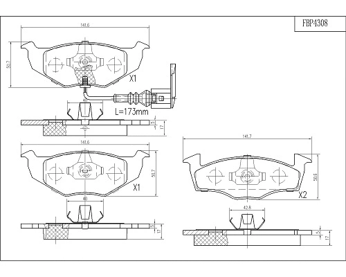 Brake Pad Set, disc brake (FBP4308)