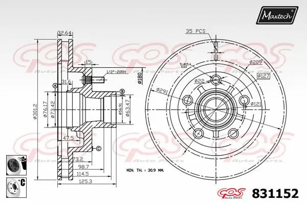 Piston, brake caliper (72945024)
