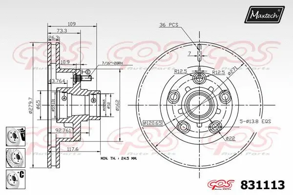 Piston, brake caliper (72936027)