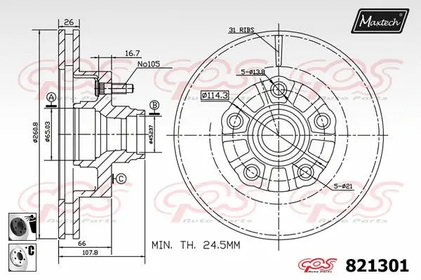 Piston, brake caliper (72933008)