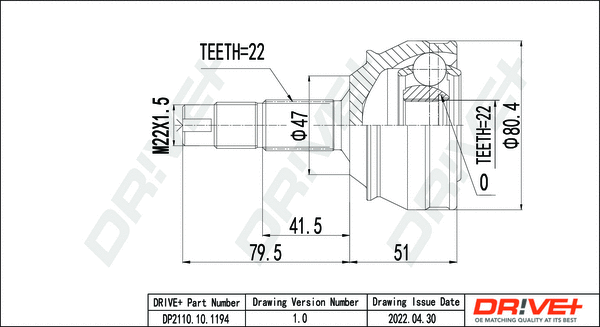 Joint Kit, drive shaft (DP2110.10.1194)