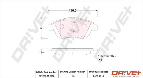 Brake Pad Set, disc brake (DP1010.10.0188)