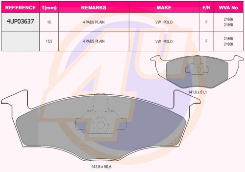 Brake Pad Set, disc brake (4UP03637)