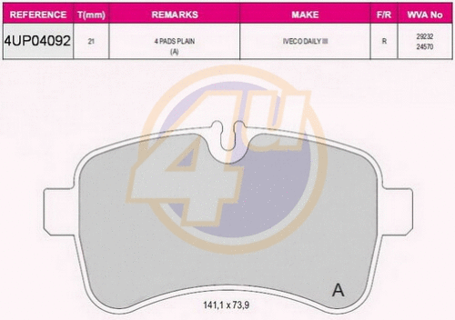 Brake Pad Set, disc brake (4UP04092)