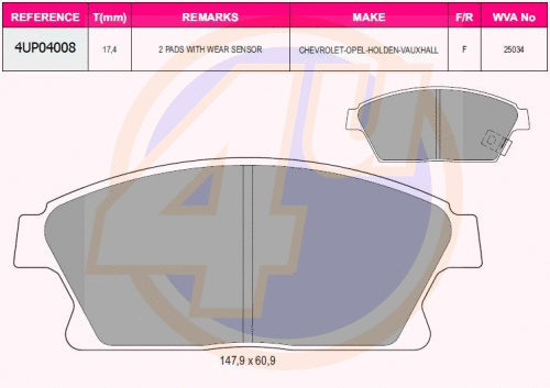 Brake Pad Set, disc brake (4UP04008)