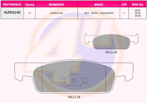 Brake Pad Set, disc brake (4UP04140)